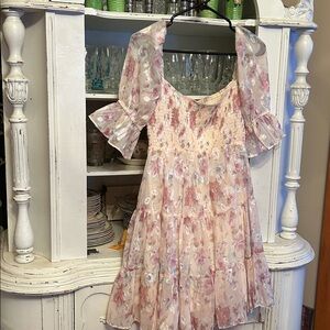 132 pink floral, baby doll dress size medium